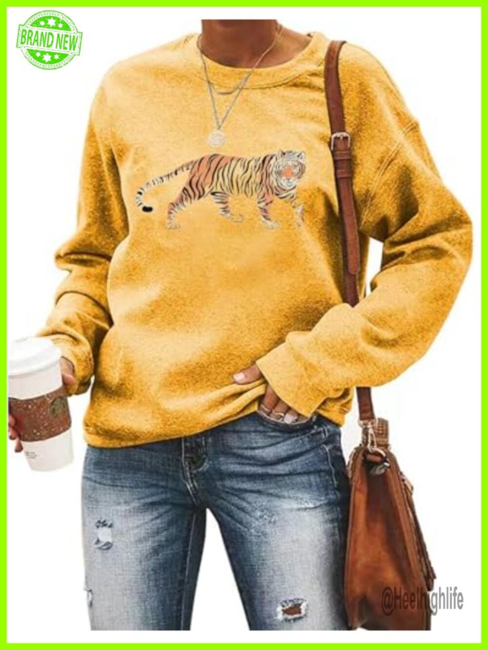 Tiger Face Graphic Crewneck Sweatshirt Long Sleeve Pullover